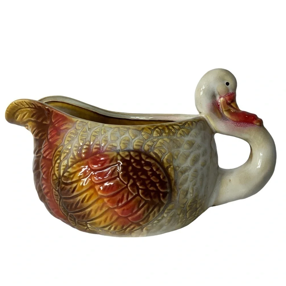 Harvest Gravy Boat NEW Hand Painted Artisan Ceramic Thanksgiving Turkey Autumn